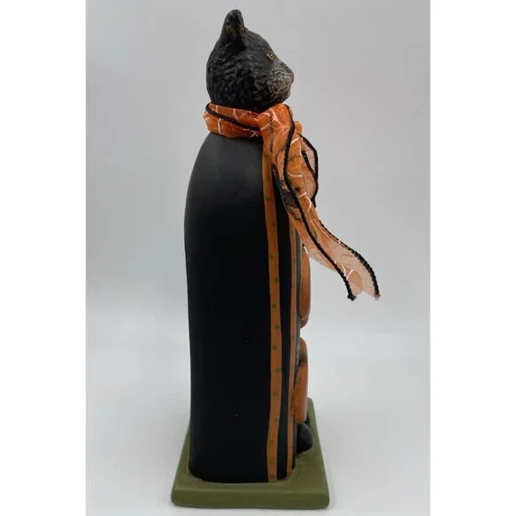 Halloween Black Cat Pumpkin Tea Candle Holder Ceramic Statue Folk Decoration 10" - Picture 2 of 11